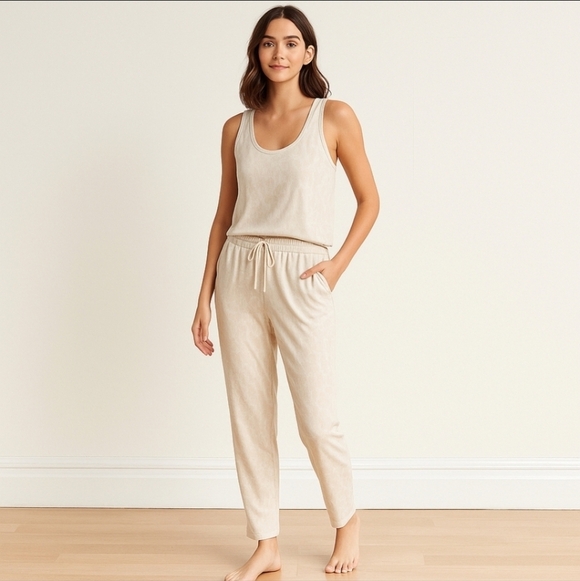 Splendid Pants - Splendid Beige Ole leopard Print Sleeveless Jumpsuit small S Pockets